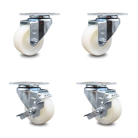 Service Caster 3 Inch Nylon Wheel Swivel Top Plate Caster Set with 2 Brakes SCC-20S314-NYS-TP2-2-TLB-2